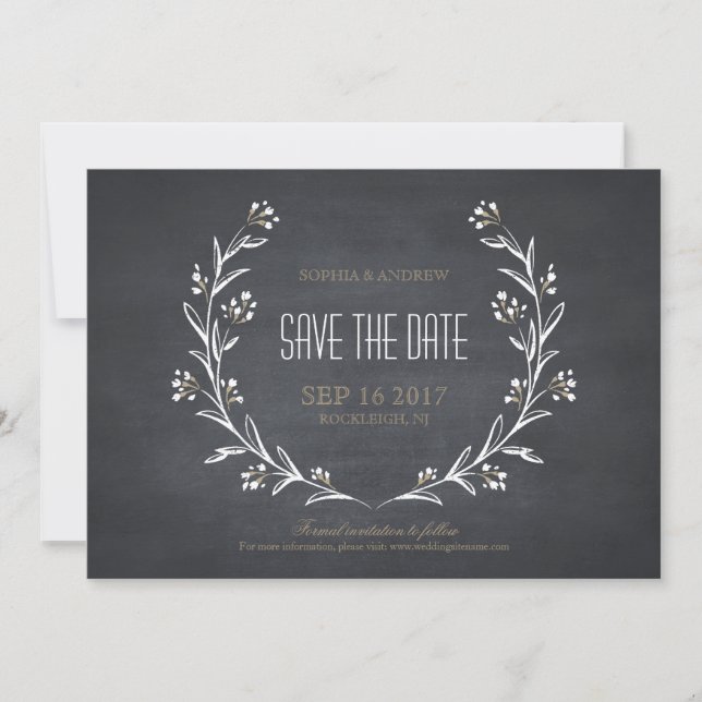 Save The Date Tableau de mariage rustique à la craie florale, ca (Devant)