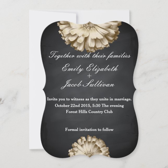 Save The Date Tableau noir marguerite Mariage inspiré (Devant)