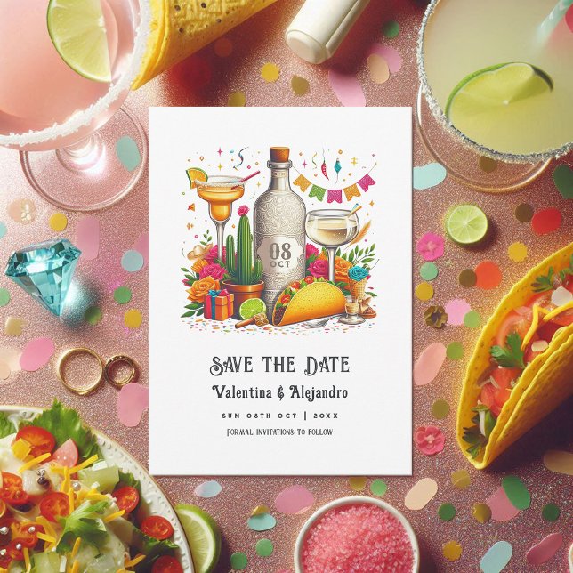 Save The Date Tacos et Tequila Mariage mexicain de la Fiesta (Tacos and Tequila Mexican Fiesta Wedding Save The Date)