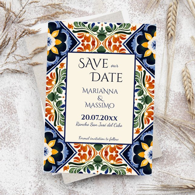 Save The Date Talavera mariage mexicain vintage  (Talavera vintage Mexican hacienda wedding Save The Date invitations template instant download)