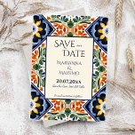 Save The Date Talavera vintage mariage mexicain<br><div class="desc">Azulejo bleu portugais Talavera tuiles vintage mariage mexicain enregistrer la date invitations modèle,  méditerranéen orné de tuiles folkloriques mariage motif enregistrer la date invitation modifiable modèle instantané téléchargement Hacienda style mariage enregistrer la date invitations</div>