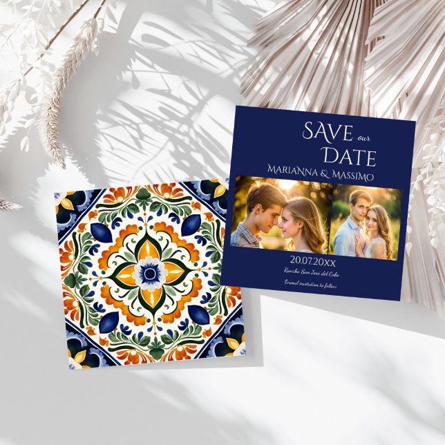 Save The Date Talavera vintage photo de mariage mexicain (Talavera vintage Mexican wedding photo Save The Date)