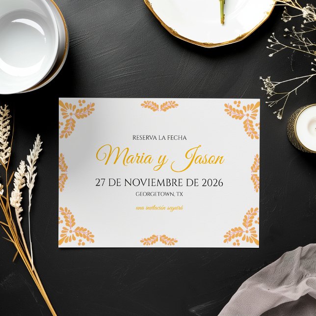 Save The Date Talavera Yellow Floral Minimalist Spanish Wedding (Talavera Yellow Floral Minimalist Spanish Wedding Save The Date)