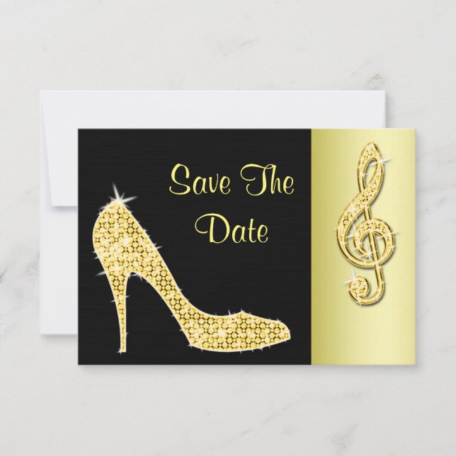 Save The Date Talons dorés & Clé de sol 40ème Enregistrer la dat (Devant)