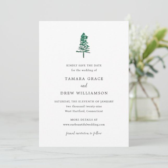 Save The Date Tamara Pine Tree Mariage moderne (Debout devant)