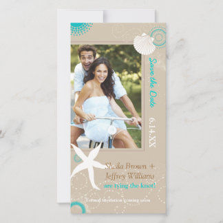 Save The Date Tan Aqua White Beach Photo Wedding Enregistrer la