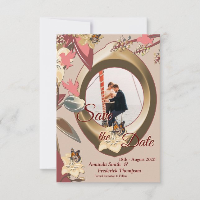 Save The Date Tan - Marsala Vin & torsion de teintes roses (Devant)