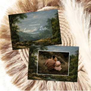 Save The Date Tapisserie romantique vintage bleue Photo de maria