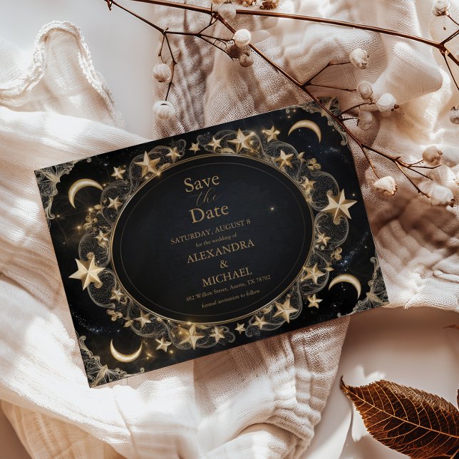 Save The Date Tarot Céleste Mariage Soleil Lune Étoiles Or (Créateur téléchargé)