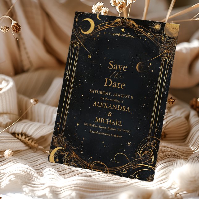 Save The Date Tarot Celestin Mariage Sun Moon Stars Gold (Créateur téléchargé)