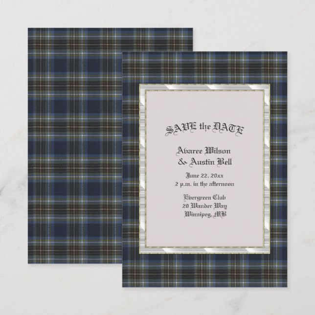 Save The Date Tartan écossais Holyrood avec cadre perle (Devant / Derrière)