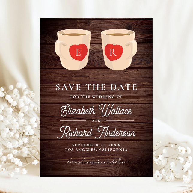 Save The Date Tasses de mariage en bois rustique mignon (Créateur téléchargé)