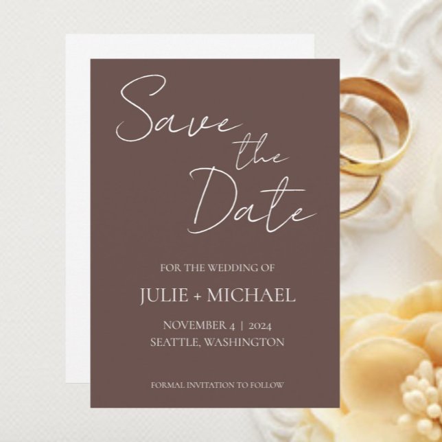 Save The Date Taupe Mariage de style simple (In Situ Wedding)