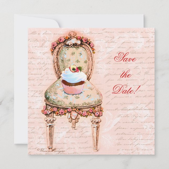 Save The Date Tea Party Cupcake & Chaise (Devant)