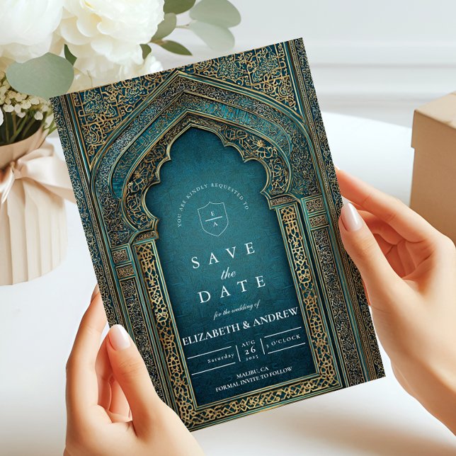 Save The Date Teal Archway Islamic Wedding (Créateur téléchargé)