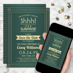 Save The Date Téléchargeable Surprise Birthday Green and Gold
