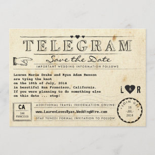 Save The Date Telegram avec Vintage voyage de coeur Enregistrer 