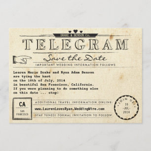Save The Date Télégramme Coeurs Vintage voyage Enregistrer la da