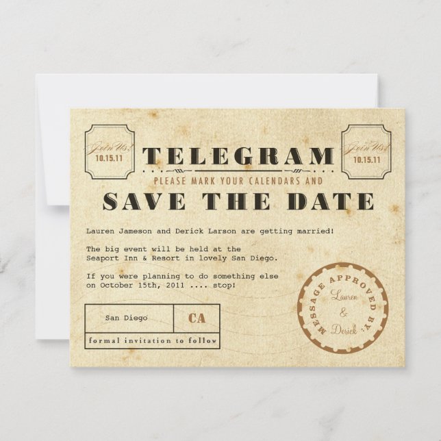 Save The Date Télégramme vintage Enregistrer la date (Devant)