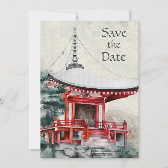 Save The Date Temple japonais et bambou Beau Mariage (Devant)