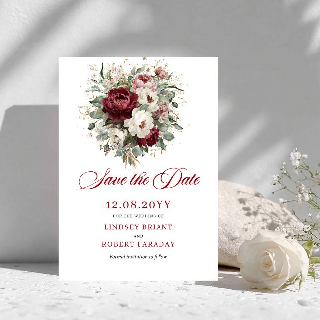 Save The Date Tendance Blush Bourgogne Verdure Enregistrer la Da (Trendy Blush Burgundy Greenery Save The Date)