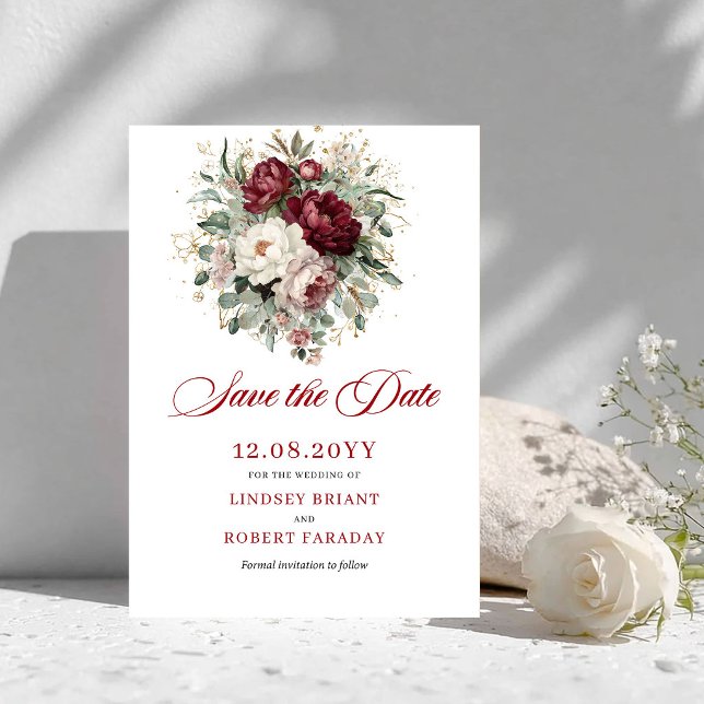 Save The Date Tendance Blush Bourgogne Verdure Enregistrer la Da (Trendy Blush Burgundy Greenery Save The Date)