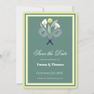 Save The Date Tennis Thématique Tenniscore Mariage Vert Lime Cou