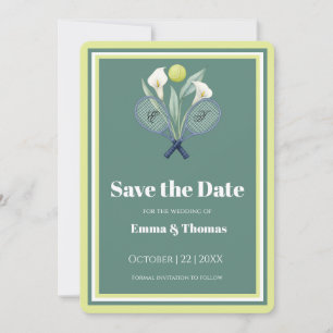 Save The Date Tennis Thématique Tenniscore Mariage Vert Lime Cou