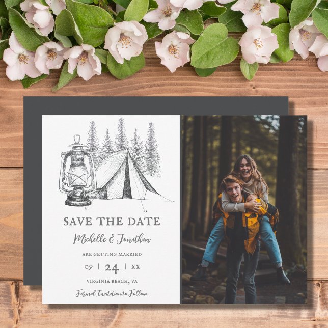 Save The Date Tente et bois Croquis Camping Mariage Photo (Créateur téléchargé)