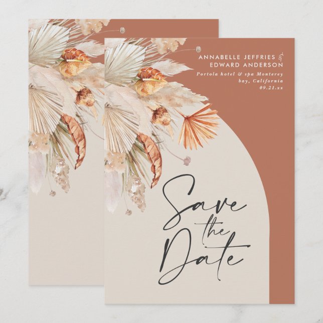 Save The Date Teracotta moderne bohème pampas herbe élégant (Devant / Derrière)