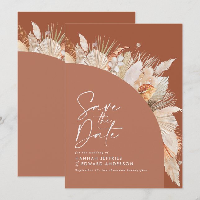Save The Date Teracotta moderne bohème pampas herbe élégant (Devant / Derrière)