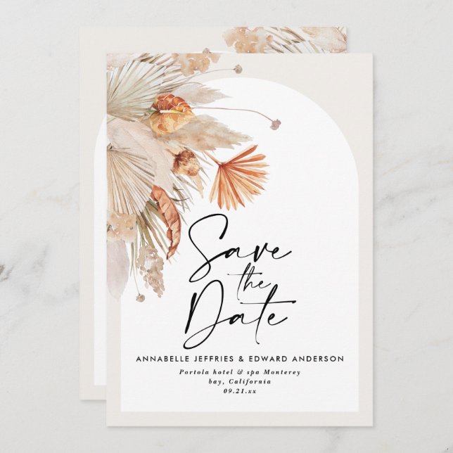 Save The Date Teracotta pampas botanique moderne (Devant / Derrière)