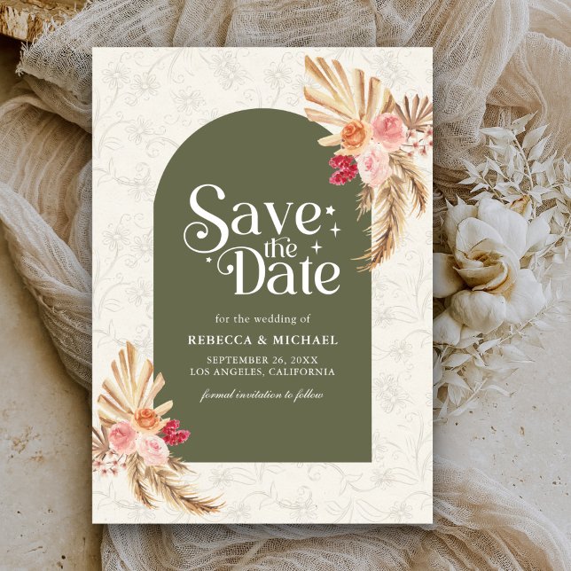Save The Date Terme Floral Pampas Sage Green Mariage (Créateur téléchargé)