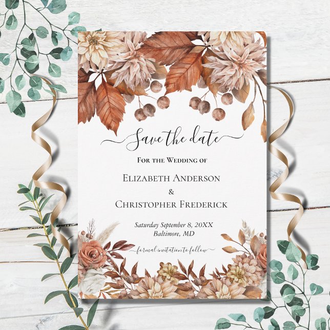 Save The Date Terracotta Blanc Brown Floral Élégant Mariage Boho (Créateur téléchargé)