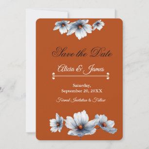 Save The Date Terracotta Bleu Floral Chic Anémonique Mariage d'a