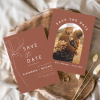 Terracotta Boho Enregistrer la date Photo Line Art