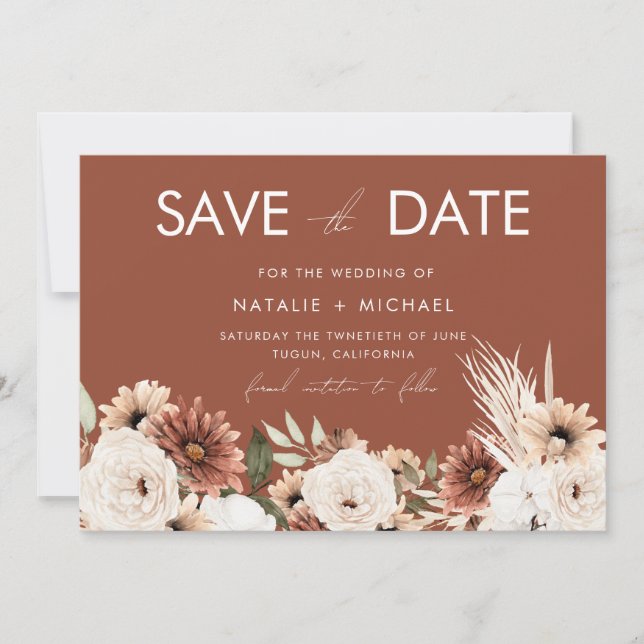 Save The Date Terracotta Boho Été et Mariage de automne (Devant)