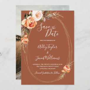 Save The Date Terracotta Boho Fall Floral Photo Mariage