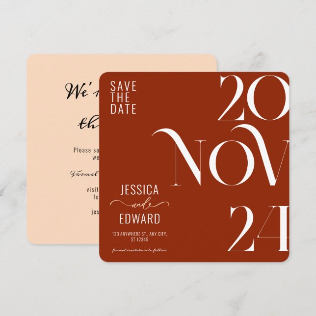Save The Date Terracotta Brûlé Orange Boho Rustique Simple Moder (Devant / Derrière)