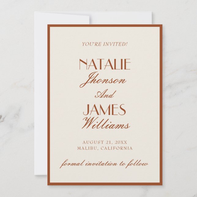 Save The Date Terracotta Burnt Orange Cream Old Money Wedding (Dos)