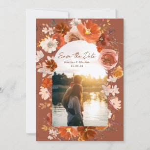 Save The Date Terracotta Burnt Orange Floral Mariage Arch Photo