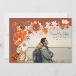 Save The Date Terracotta Desert Floral Frame Bouquet Photo