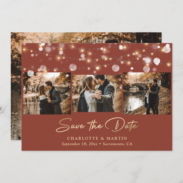 Save The Date Terracotta et Gold Mariage 4 Photo Enregistrer la  (Devant / Derrière)