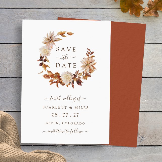 Save The Date Terracotta Fall Wreath Wedding Enregistrer La Date (Terracotta Fall Wreath Wedding Save The Date Invitation by Painted Paperie
)