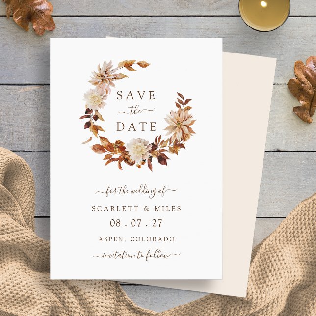 Save The Date Terracotta Fall Wreath Wedding Enregistrer La Date (Terracotta Fall Leaves Wreath Wedding Save The Date by Painted Paperie
)