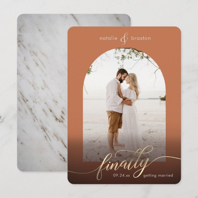 Save The Date Terracotta Finalement Se Marier Et Fenêtre Photo (Devant / Derrière)
