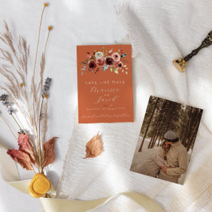 Save The Date Terracotta Floral Photo Enregistrer la date