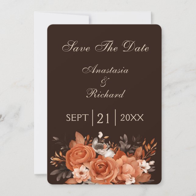 Save The Date Terracotta foncée et Mariage orange brûlé (Devant)