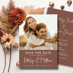 Save The Date Terracotta Fun Script Modern Photo Simple Mariage
