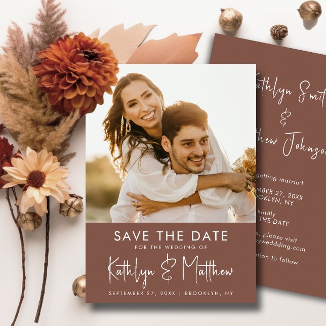 Save The Date Terracotta Fun Script Modern Photo Simple Mariage (Créateur téléchargé)
